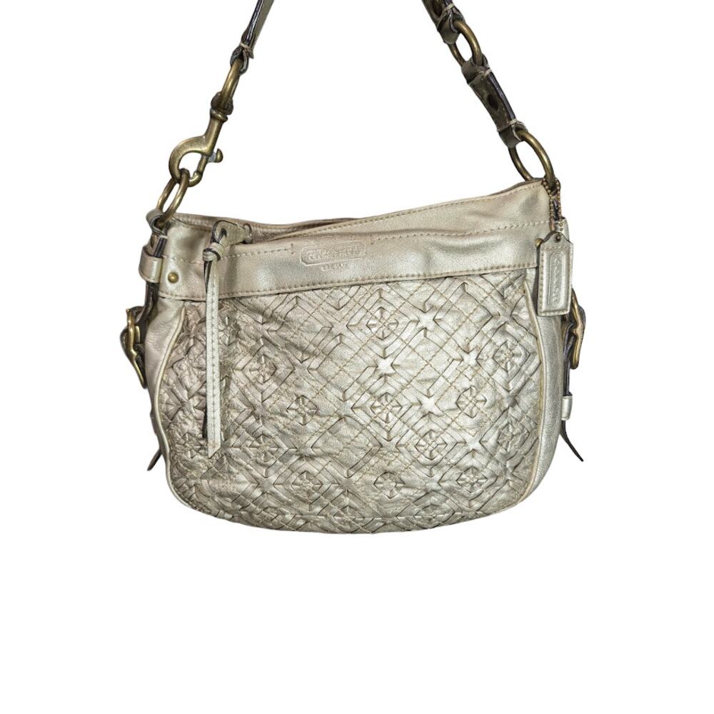 Coach Zoe Metallic Gold Geometric Leather Hobo Shoulder Bag F12738